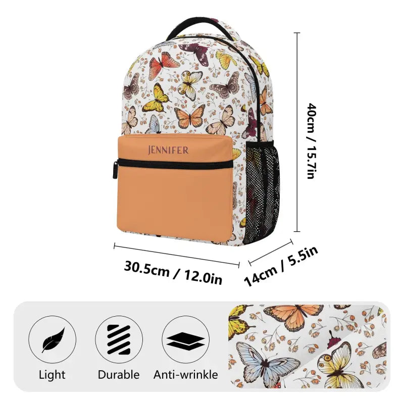 Personalized Butterfly Backpack showcasing colorful butterfly print and name panel