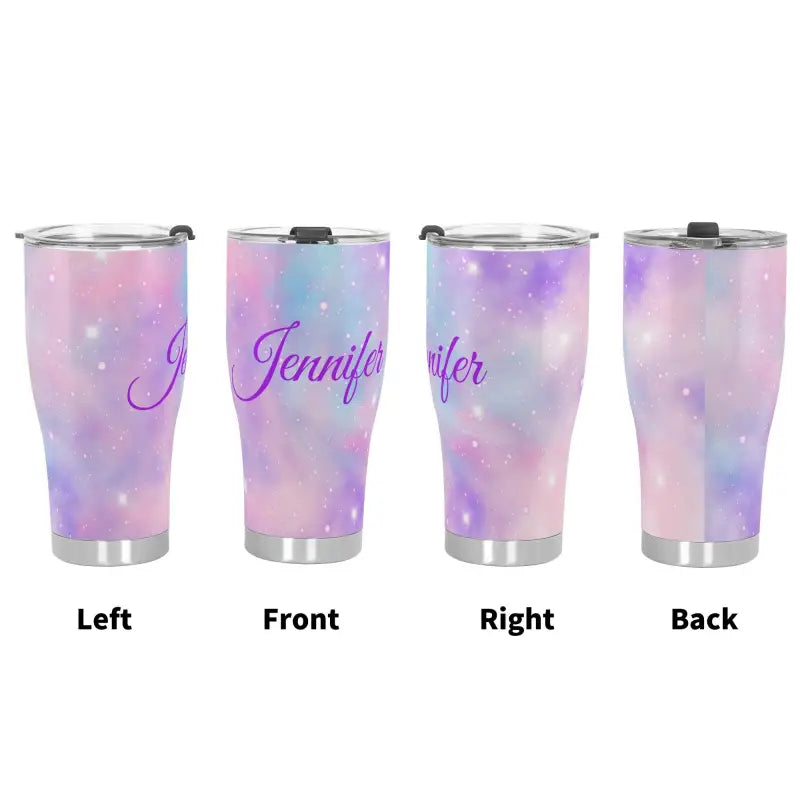 Insulated stainless steel tumbler with pastel galaxy design and Jennifer name personalization