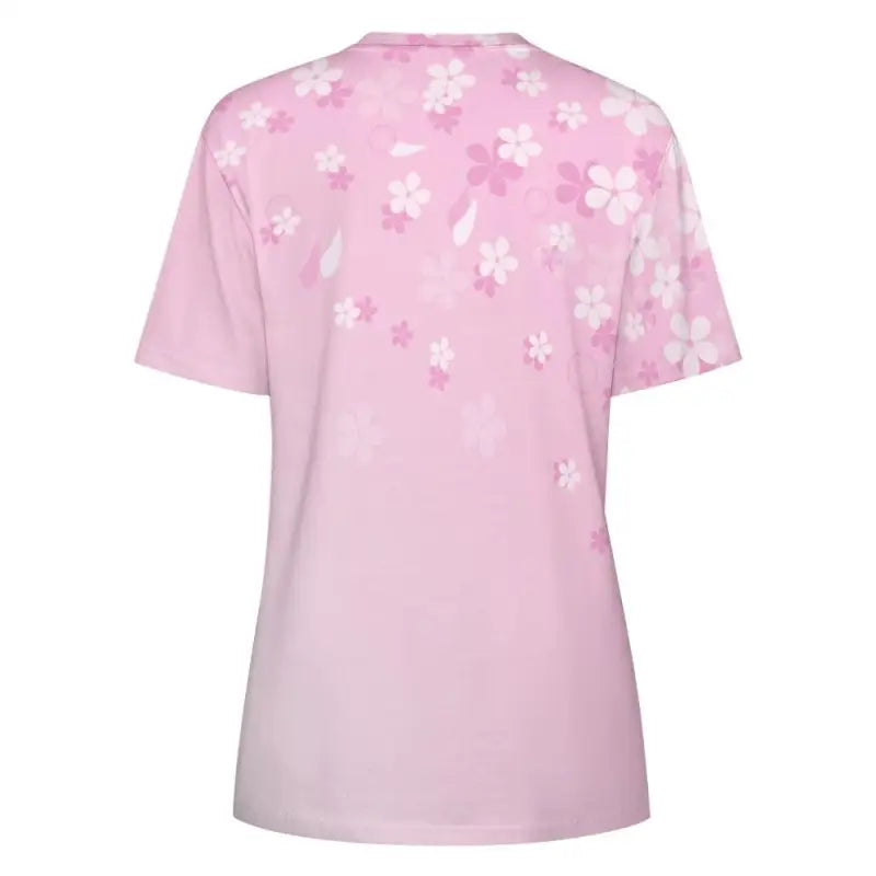 Cute pink floral t-shirt featuring a fun white flower pattern for women
