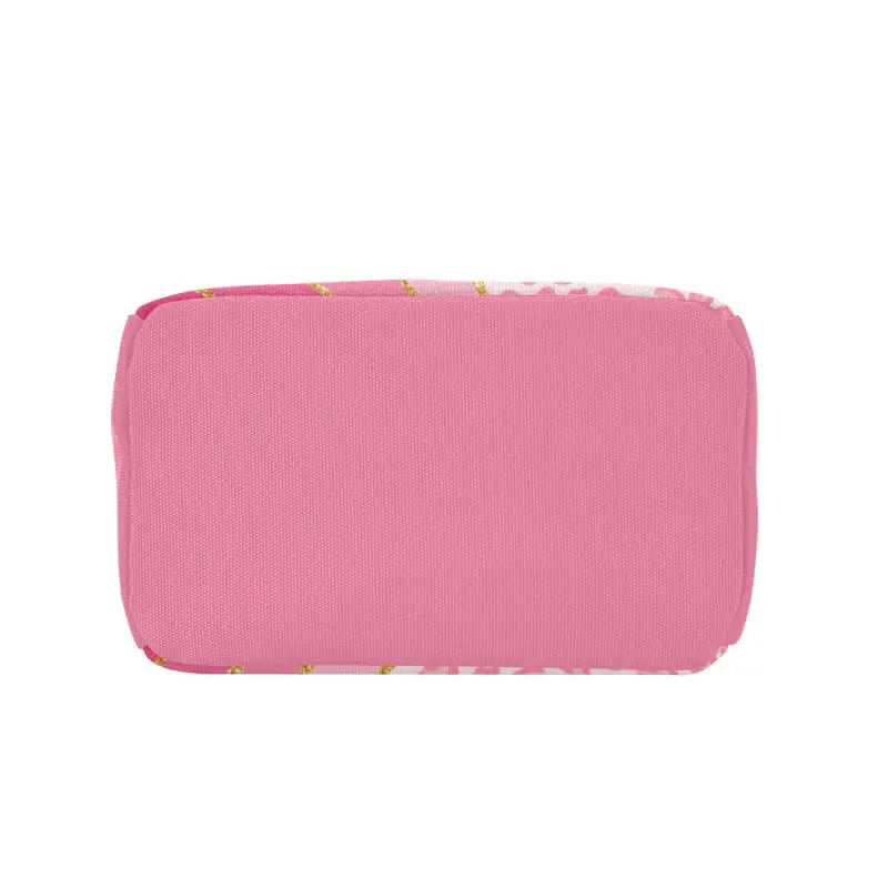Pink rectangular makeup sponge in a Pink Leopard Print Insulated Lunch Bag
