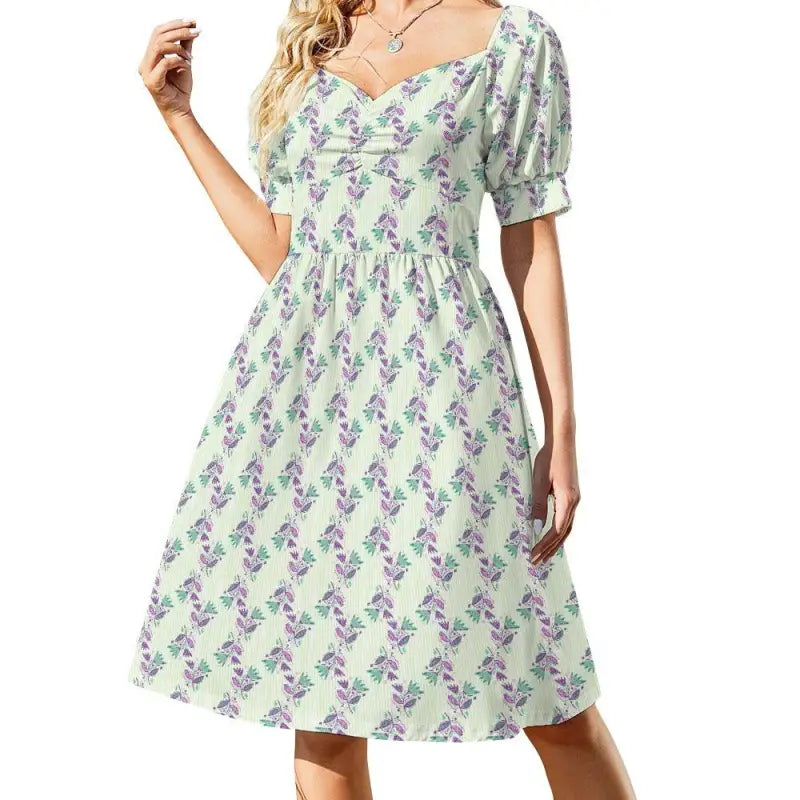 Floral Sweetheart Dress with puff sleeves and square neckline for a dreamy vibe