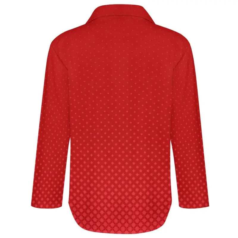 Red long-sleeved shirt with polka dots and irregular hem perfect for fun days