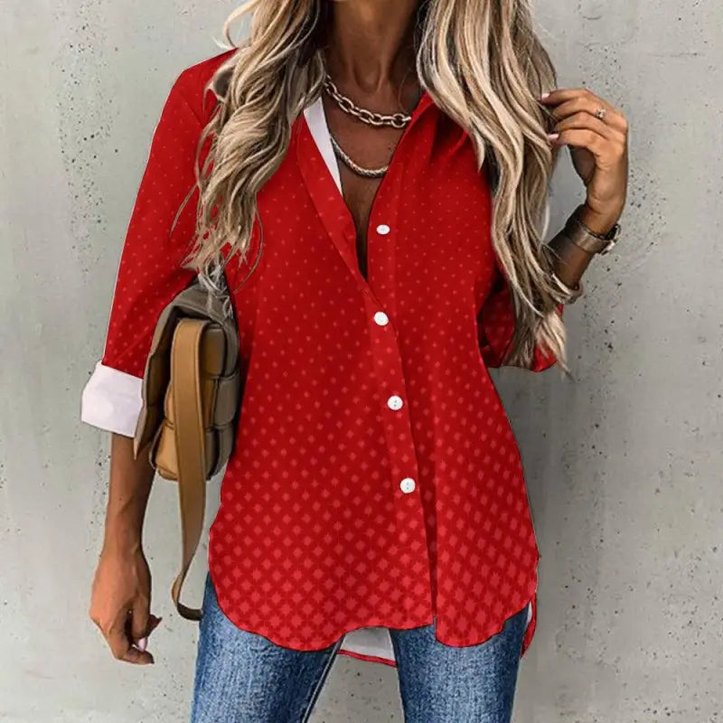 Red Hot Polka Dot Shirt with irregular hem and white cuffs for fun days out