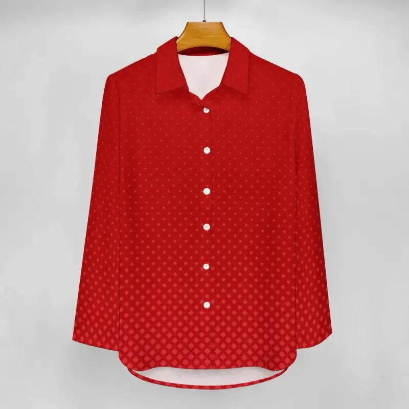 Red Hot Polka Dot Shirt with Irregular Hem hanging on wooden hanger for fun days