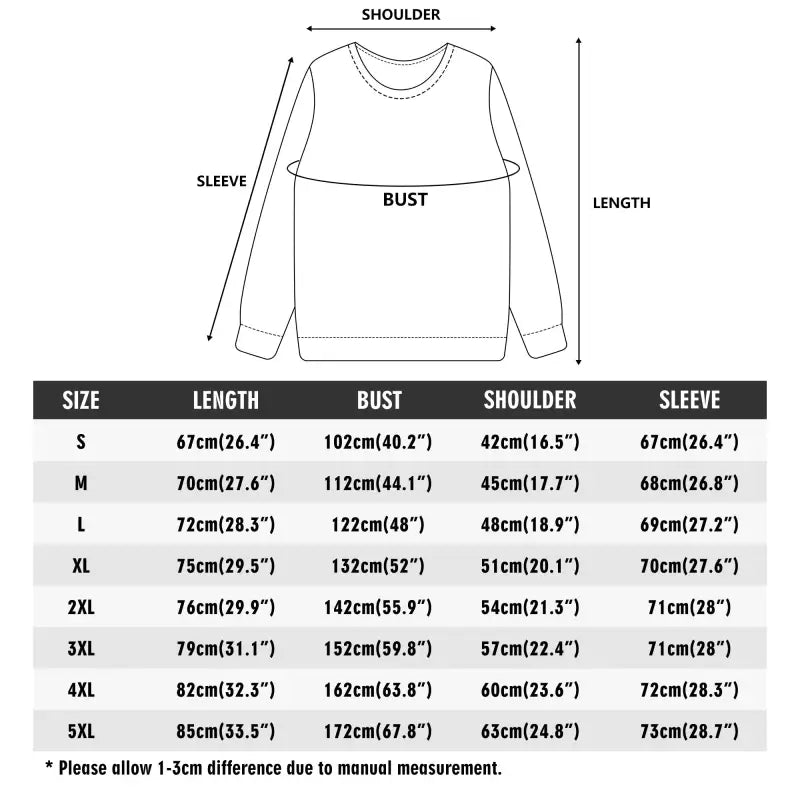 Size chart for Reindeer Games Unisex Custom Winter Christmas Pullover Sweatshirt