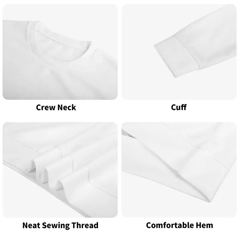 Close-up of features on a white unisex custom winter Christmas pullover sweatshirt
