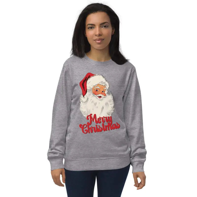 Gray Retro Santa Holiday Sweatshirt with Santa face and Merry Christmas text design