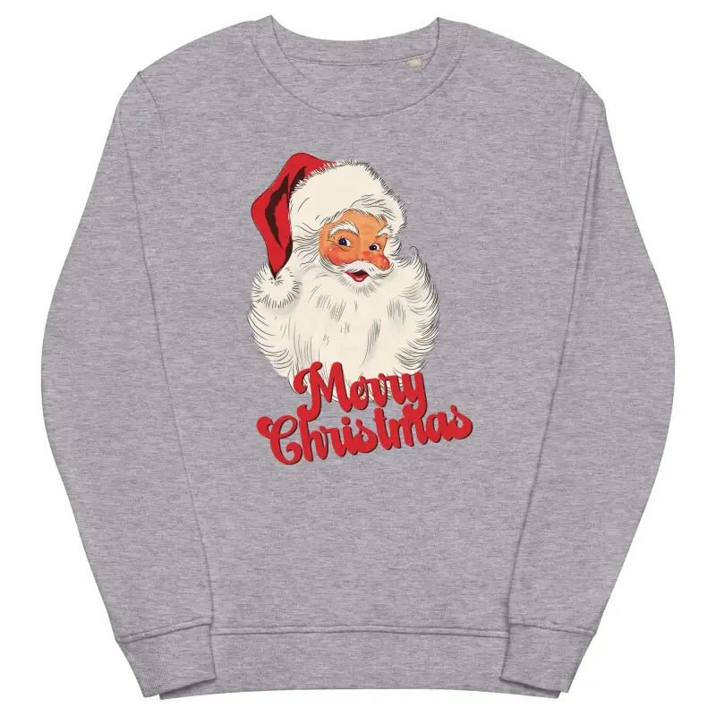 Gray Retro Santa Holiday Sweatshirt with Santa face and Merry Christmas design