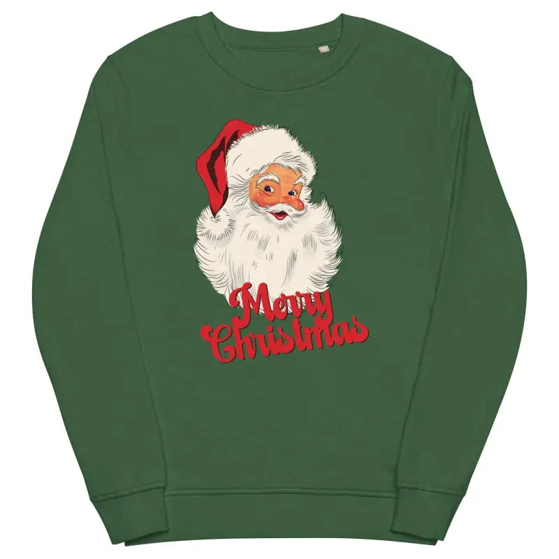 Green Retro Santa Holiday Sweatshirt with Santa face and Merry Christmas text