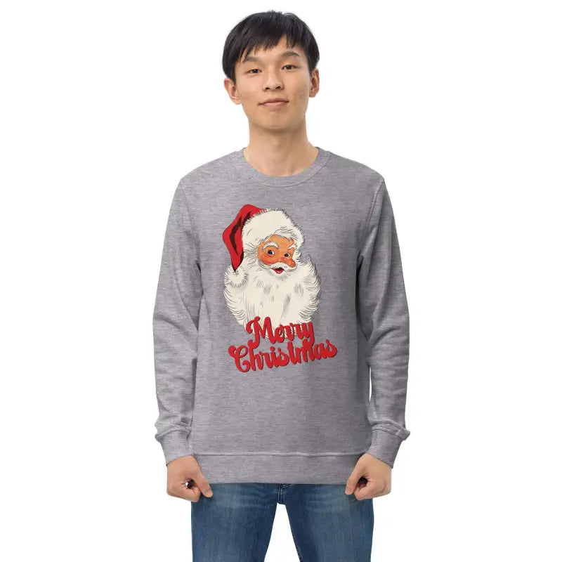 Gray Retro Santa Holiday Sweatshirt with Santa face and Merry Christmas text