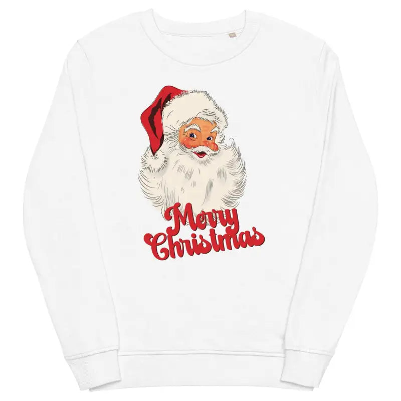 White Retro Santa Holiday Sweatshirt with Santa Claus face and Merry Christmas design
