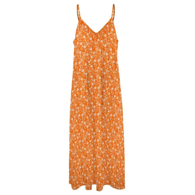 Orange floral print maxi dress with spaghetti straps for the perfect floral ankle look