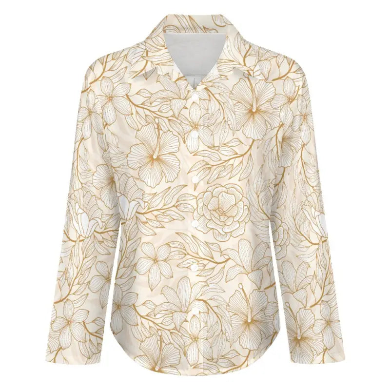 Floral Print Oversize Button-Up Shirt in Cream and Gold for Women’s Gold Floral Style