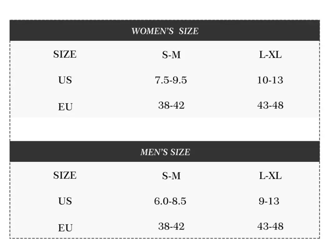 Size chart for custom Christmas crew socks, US and EU measurements for holiday spirit