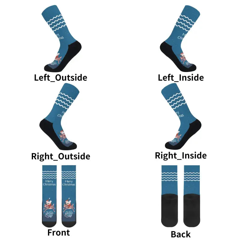 Blue wave patterned socks with a red maple leaf perfect for holiday spirit custom Christmas crew socks