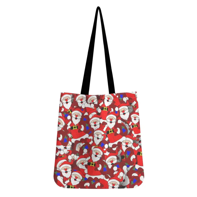 Festive Santa Claus pattern on reusable Christmas canvas tote bags with handles