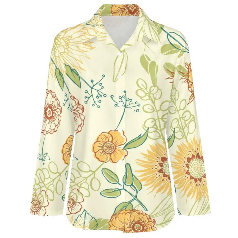 Floral-patterned women’s yellow floral blouse on a soft yellow background