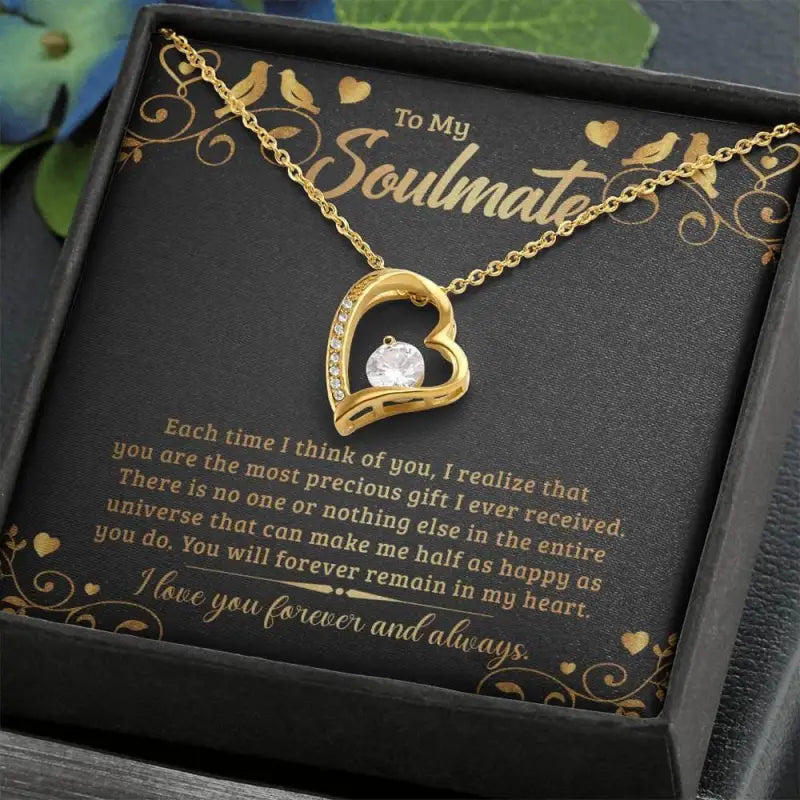 Gold heart-shaped pendant necklace with diamond, perfect soulmate gift in a gift box