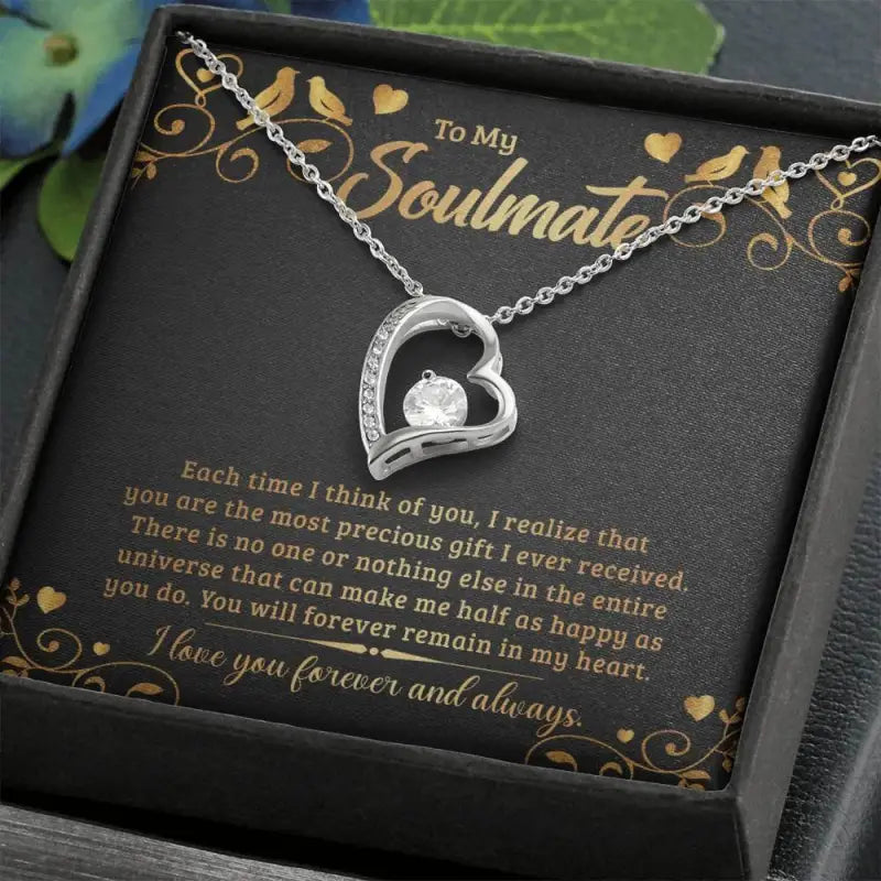 Heart-shaped Forever Love Necklace with diamond accent on silver chain, perfect soulmate gift