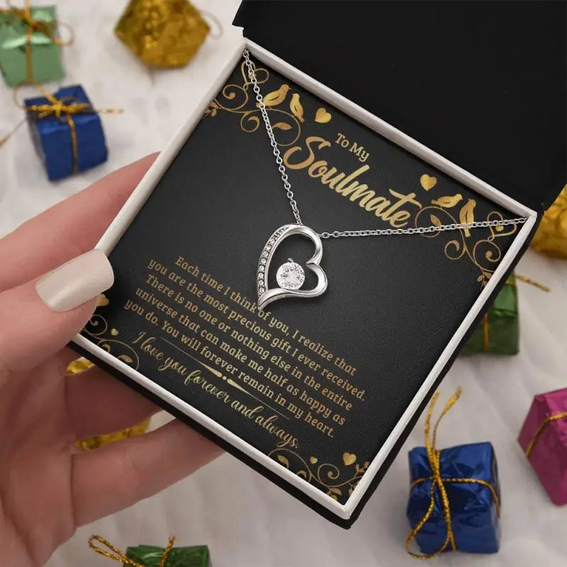 Heart-shaped forever love necklace in a gift box, perfect soulmate gift with diamond detail