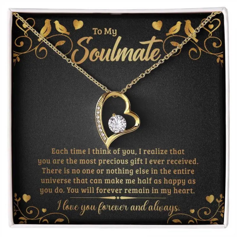 Heart-shaped gold pendant necklace with diamond, perfect forever love necklace for soulmate gift