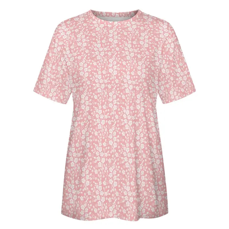 Pink ditzy floral short sleeve cotton t-shirt for flower power vibes