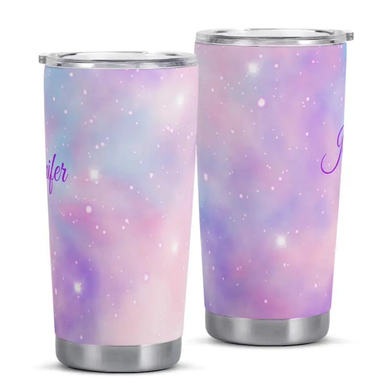 Galaxy personalized 20oz tumbler with dreamy pastel purple and pink nebula design