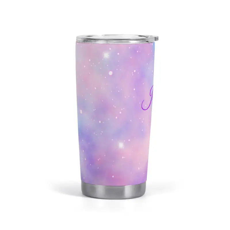 Pastel galaxy design insulated tumbler with clear lid, perfect for your Galaxy Personalized 20oz
