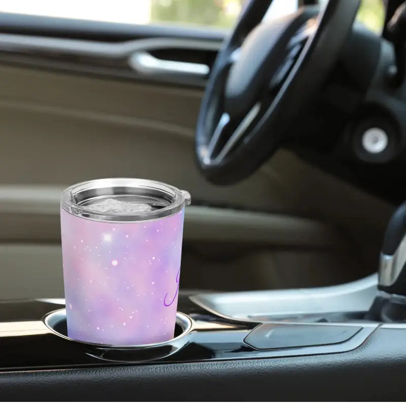 Insulated Galaxy Personalized 20oz Tumbler in car cup holder, perfect for starry sips