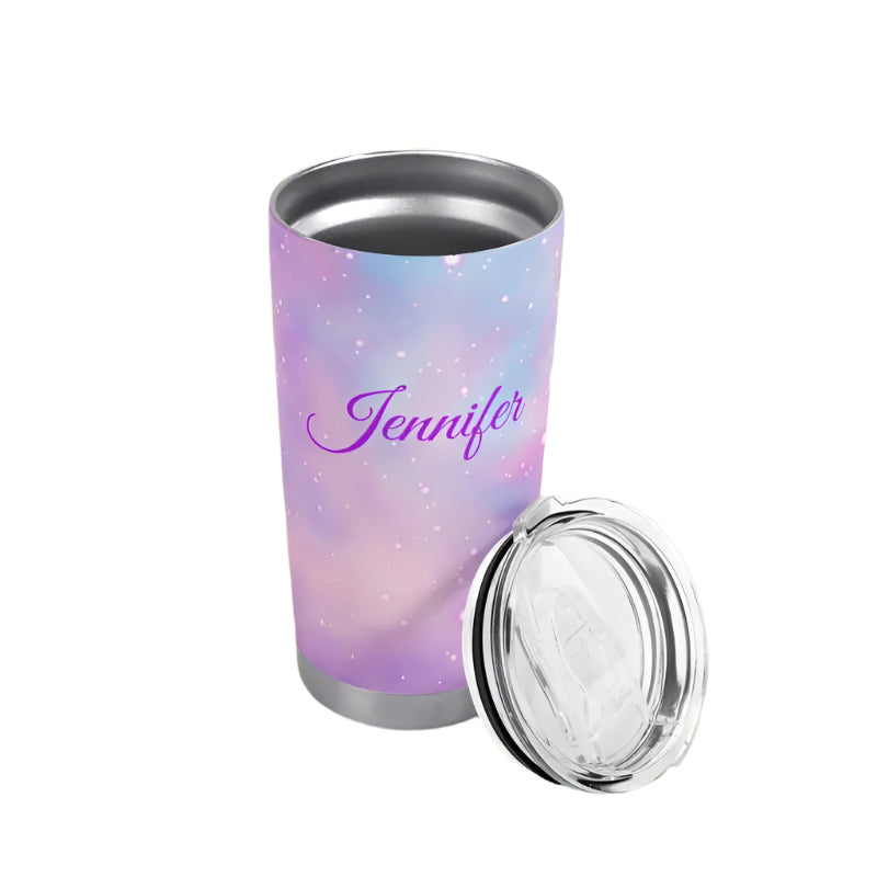 Pastel galaxy personalized 20oz tumbler featuring the name Jennifer, perfect for sipping in style