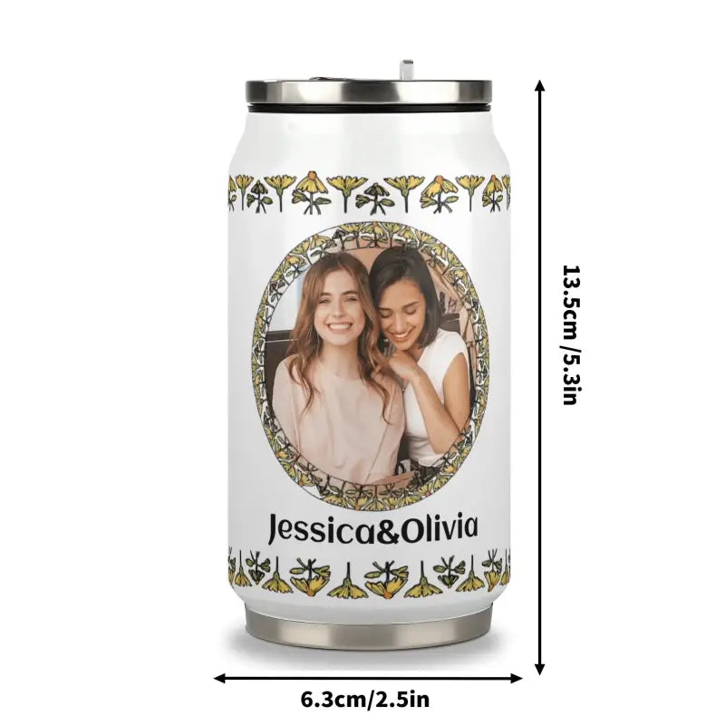 Personalized stainless steel tumbler with pictures and floral design for stylish sipping