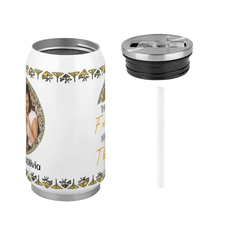 Stylish insulated beverage can with lid, perfect for a personalized stainless steel tumbler