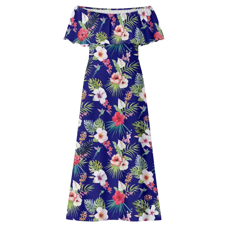 Floral Off-the-Shoulder Maxi Dress perfect for a stylish Women’s Hawaiian vibe