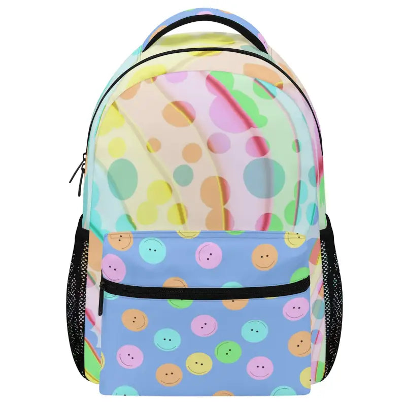 Colorful Smiley Face Backpack with fun polka dots and happy face patterns