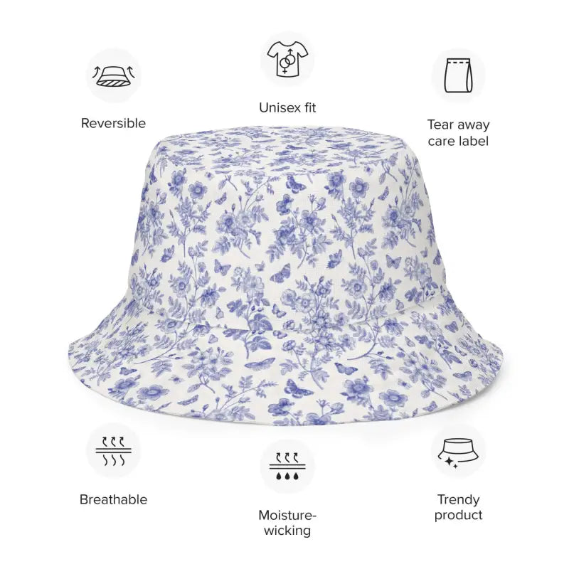Floral patterned bucket hat in purple and white for the Solid Peach Reversible Bucket Hat