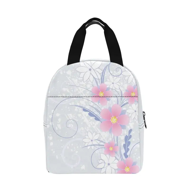 Floral insulated zipper lunch bag with black handles for stylish meals on the go