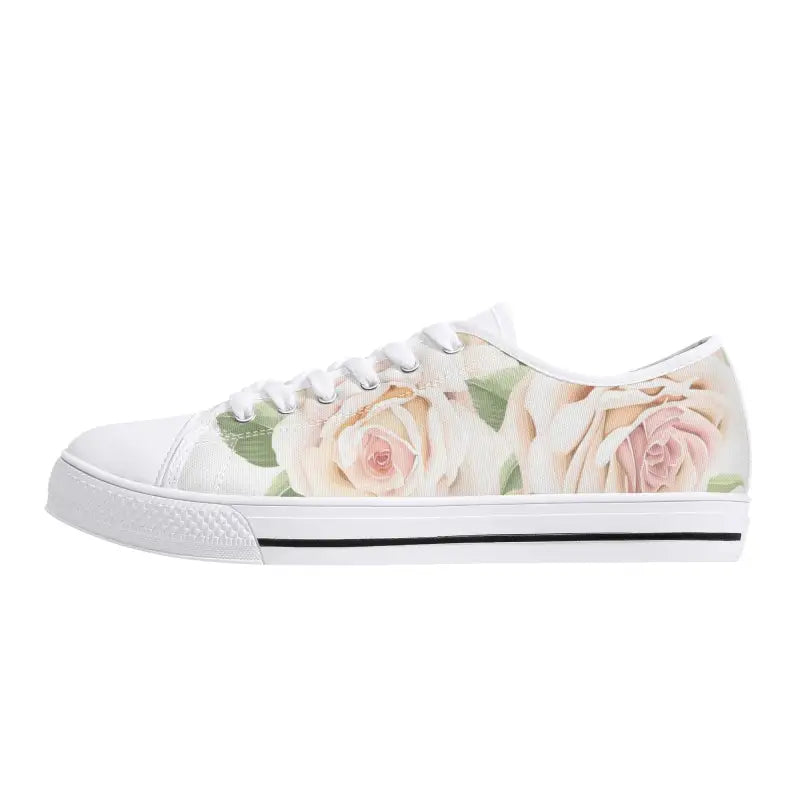 Floral-patterned canvas shoes with pink roses perfect for women’s rose print style