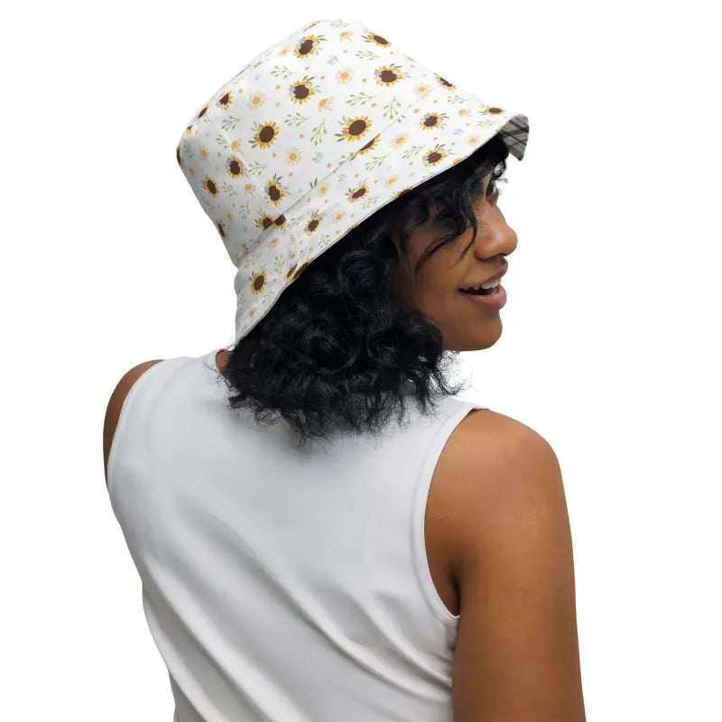 Sunflower Reversible Bucket Hat with a cute daisy print pattern for sunny days