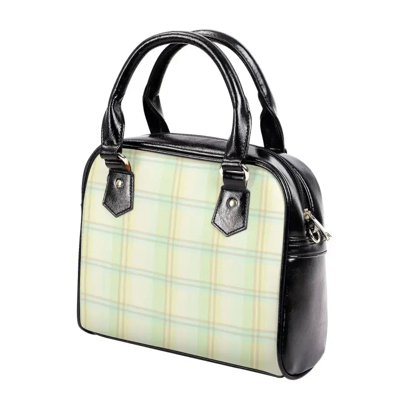 Cute pale green plaid Handbag with black trim perfect for sunny lunch dates