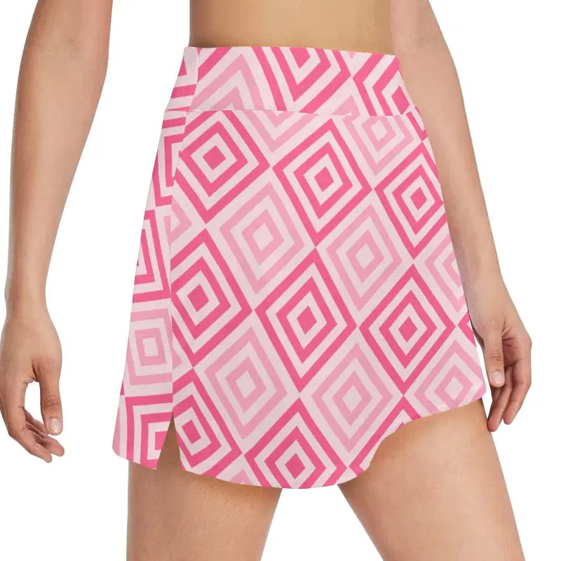 Stylish Pink and White Geometric Golf Skirt with Pockets for Boho Vibes