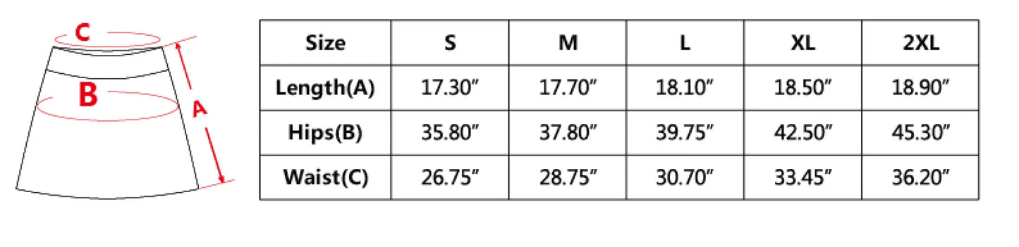 Skirt size chart for the Swing in Style golf skirt with pockets for all your sporty needs