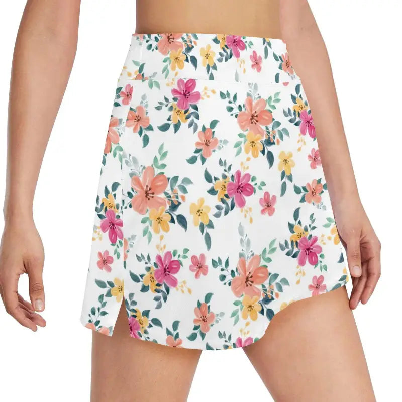 Floral golf skirt with side slits for a stylish swing on the green