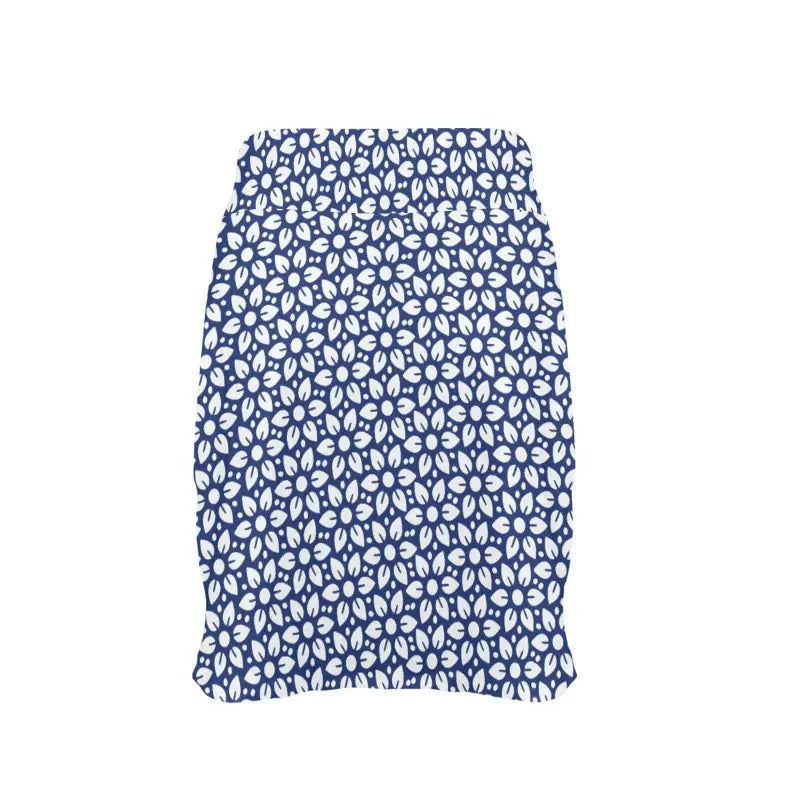 Blue and white floral design on a trendy Boho golf skirt with a handy pocket