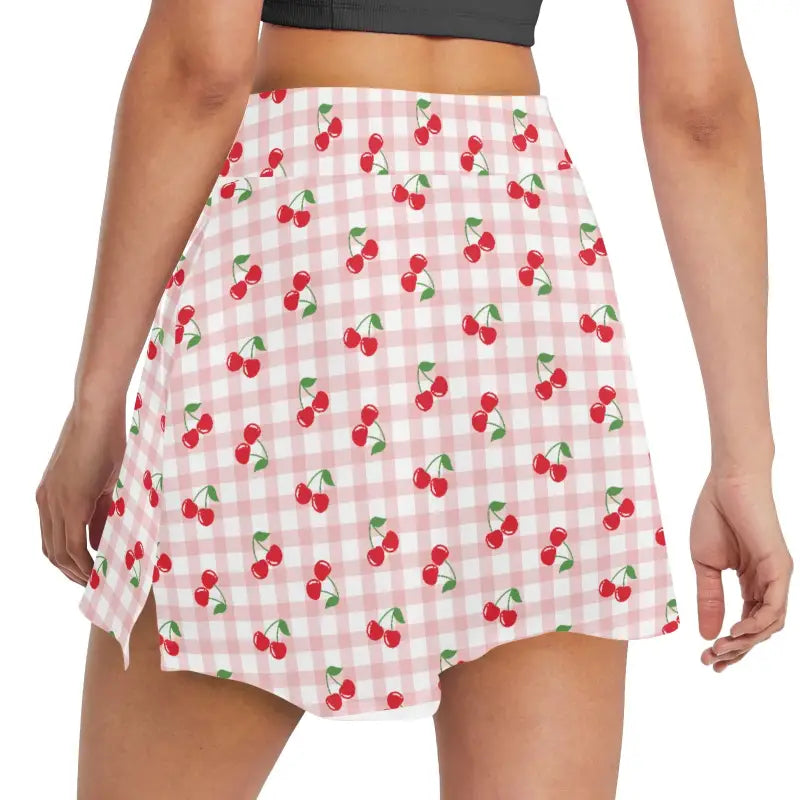 Pink gingham cherry golf skirt perfect for stylish women’s cherry golf outings