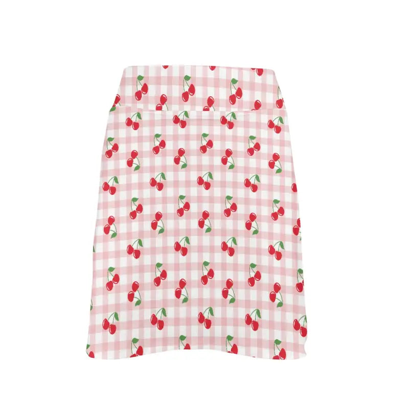 Cute pink gingham cherry golf skirt for stylish women on the course