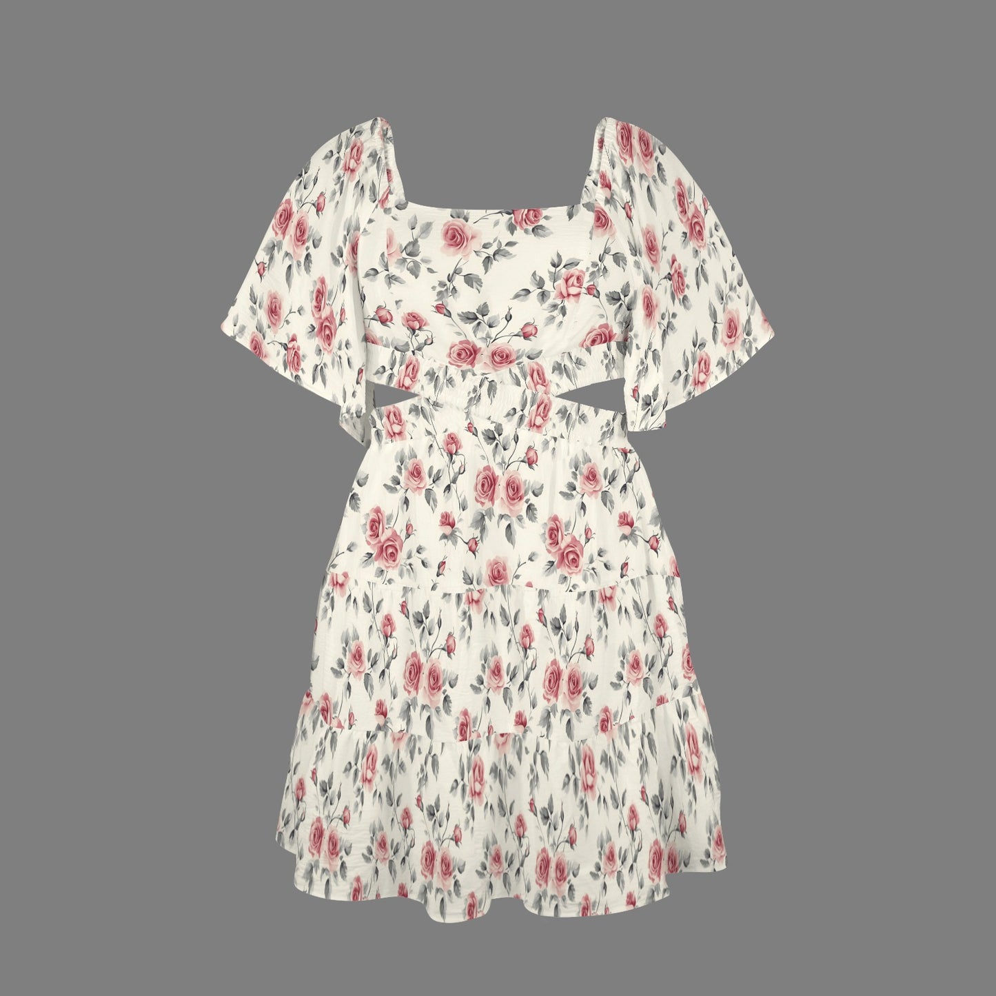 tiered ruffle floral mini dress full front view