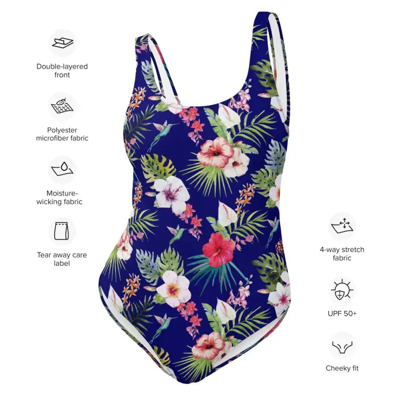 Floral-patterned Tropical Hawaiian One-Piece swimsuit with vibrant tropical flowers