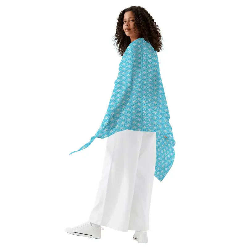 Turquoise shawl with white polka dots perfect as a women’s sarong bikini cover