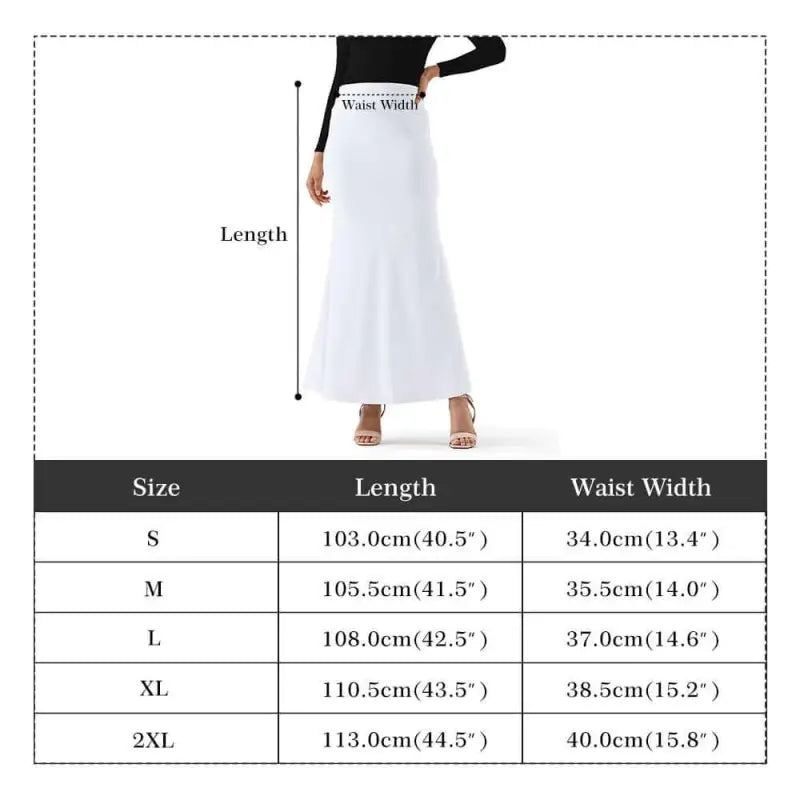 Long white maxi skirt with size chart for Floral Print Wrap Fishtail style