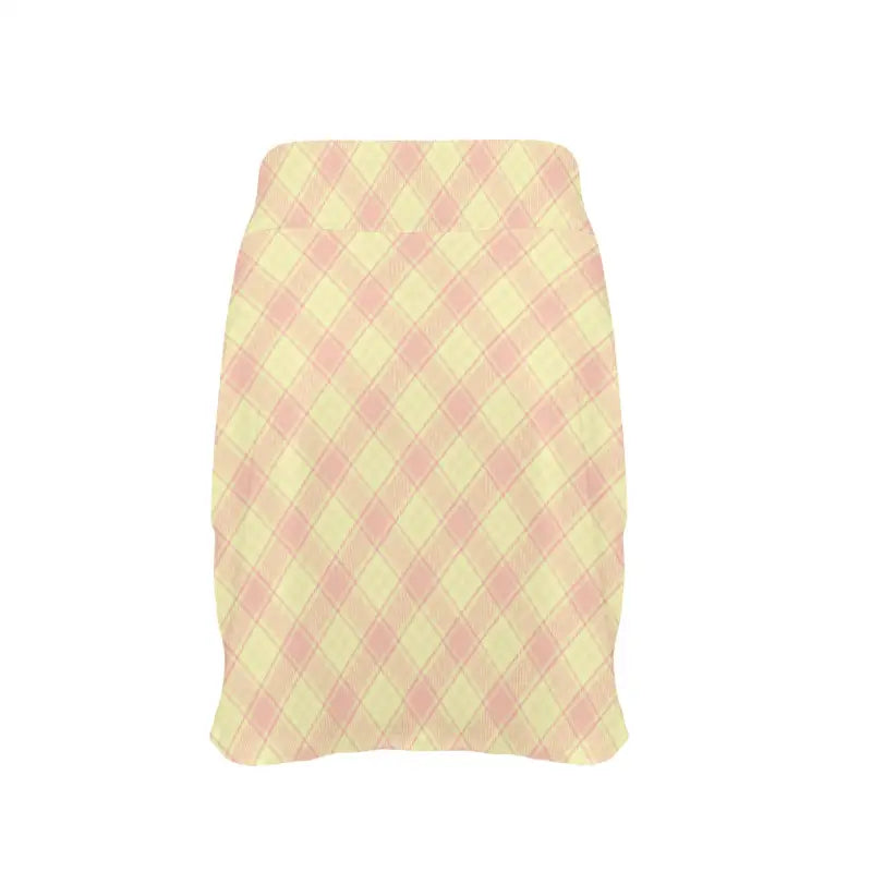Pastel yellow and pink checkered pencil skirt perfect for a women’s plaid athletic look